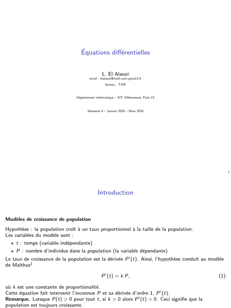 Équations Différentielles : Modèles et Résolutions | PDF | Équations ...