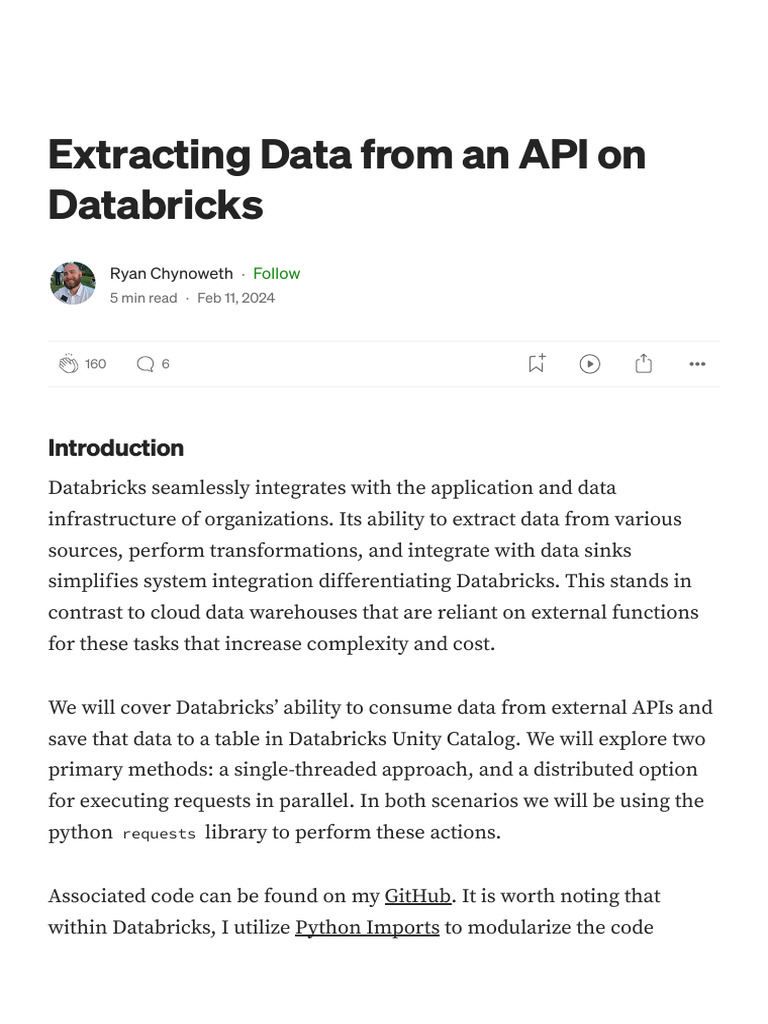 Extracting Data From An API On Databricks - by Ryan Chynoweth - Feb ...