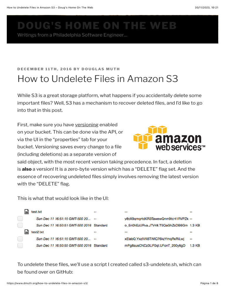 Recover Deleted Files in Amazon S3 | PDF | Amazon Web Services ...