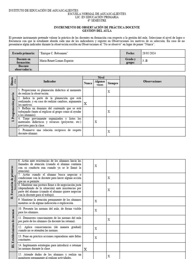 Evaluación de Gestión del Aula en Docentes | PDF | Salón de clases ...
