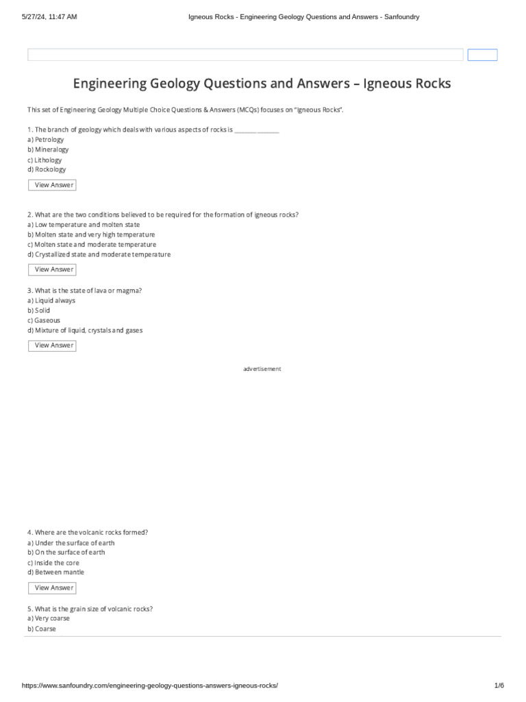Igneous Rocks Engineering Geology Pdf Rock Geology Igneous Rock