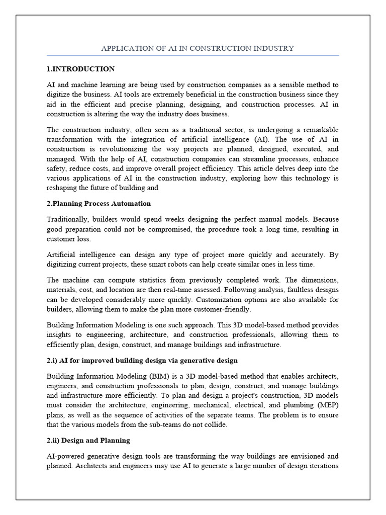 AI Revolution in Construction Industry | PDF | Artificial Intelligence ...
