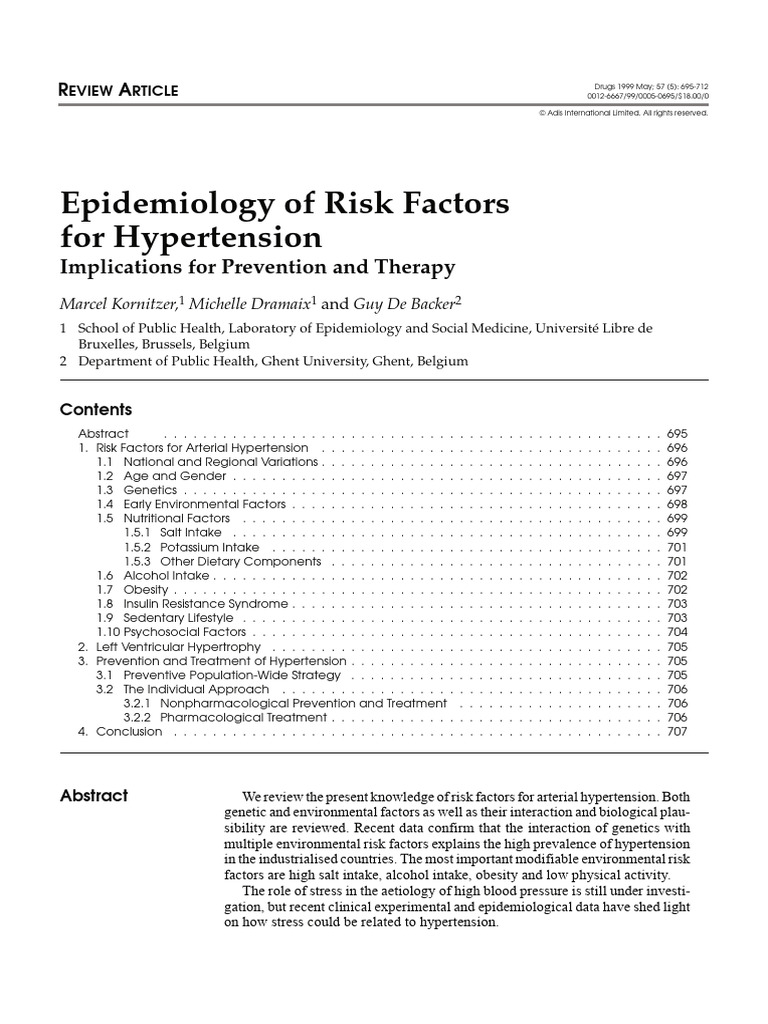 Epidemiology of Risk Factors For Hypertension: Implications For ...