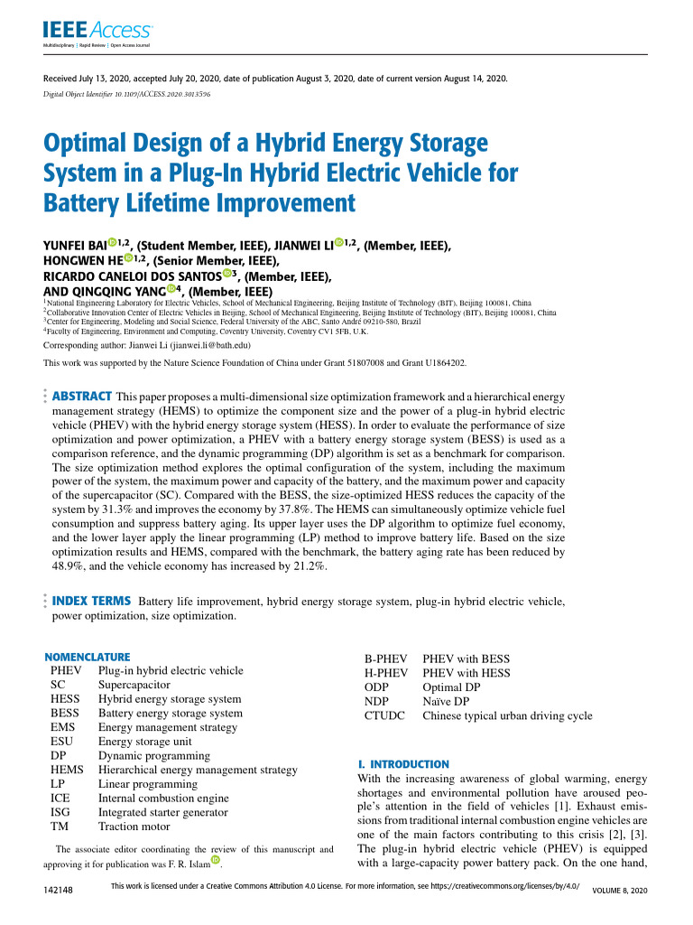 Hybrid Energy Storage Optimization for PHEVs | PDF | Plug In Hybrid ...