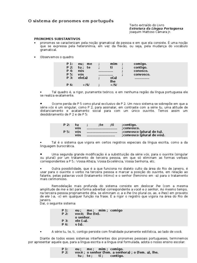 Sistema de Pronomes em Português | PDF | Pronome | Sintaxe