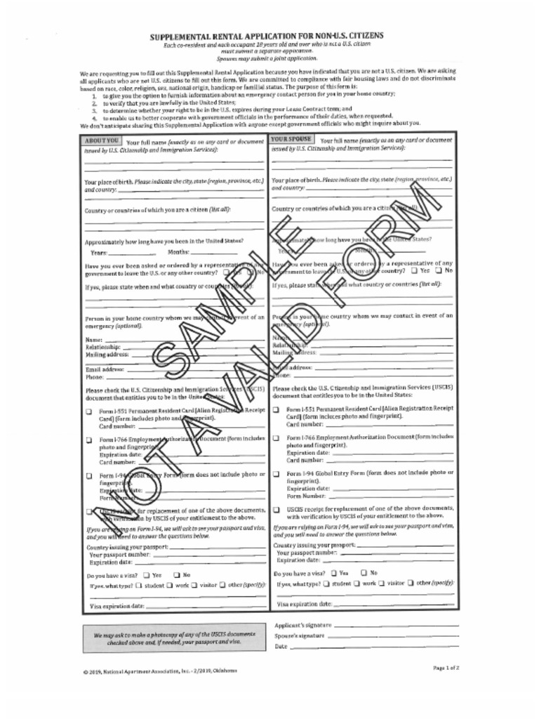 Supplemental Rental Application For Non U.S. Citizens | PDF