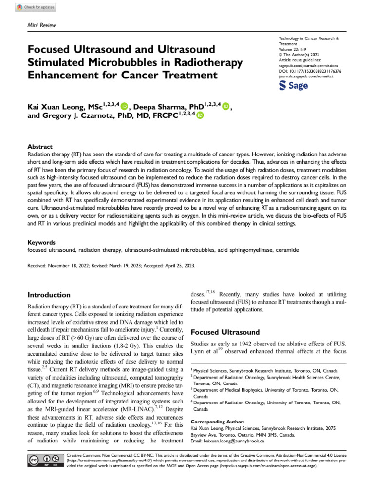 Focused Ultrasound in Cancer Radiotherapy | PDF | Radiation Therapy ...