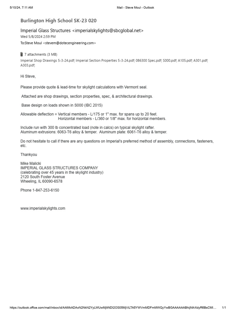 Skylight Design Quote Request for BHS | PDF | Technology & Engineering