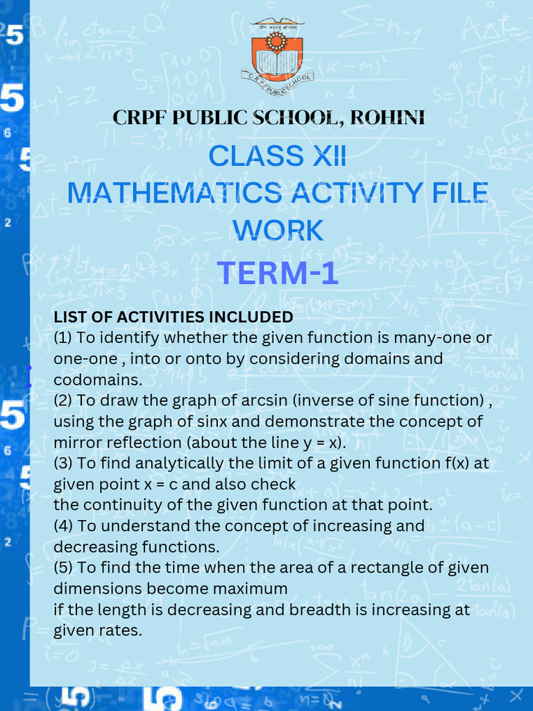 Xii Maths Activity File (Term-1) 2024-25 CRPF School, Rohini, Delhi ...