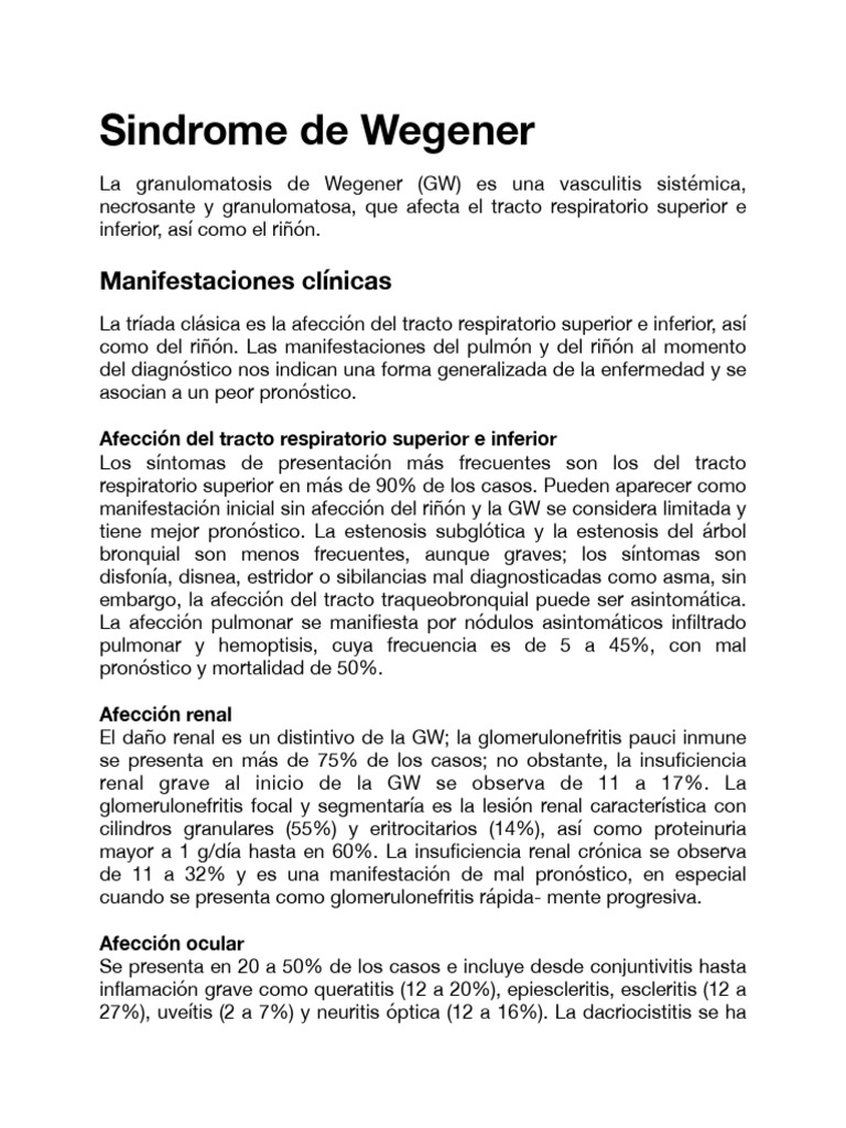 Sindrome de Wegener | PDF | Medicina | Epidemiología