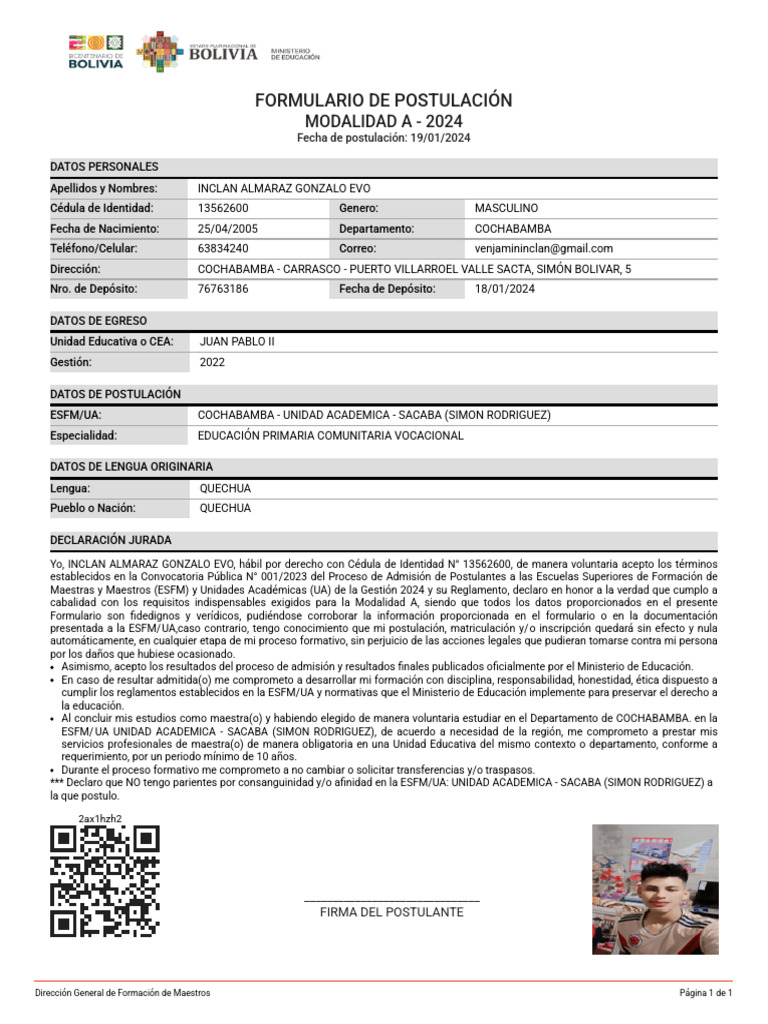 Formulario de Postulación ESFM 2024 | PDF | Documento de identidad