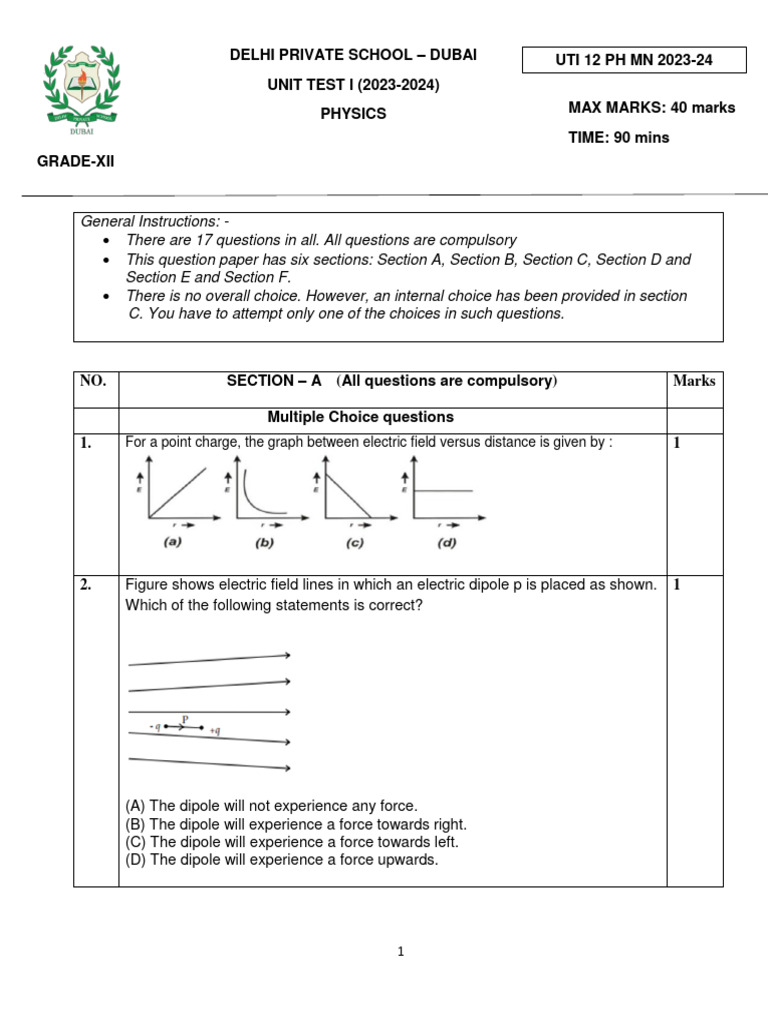 Grade 12 Physics Unit Test Paper | PDF | Dielectric | Capacitor