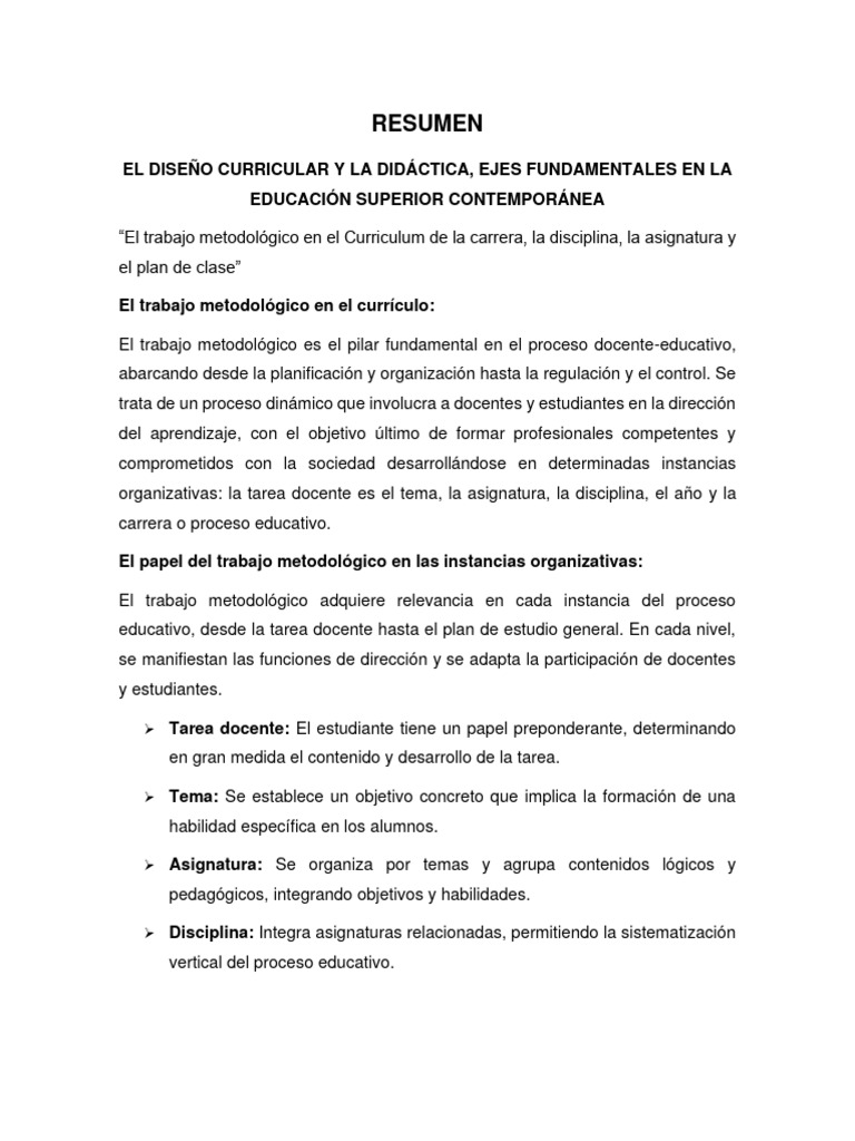 Diseño Curricular y Didáctica en Educación Superior | PDF | Plan de ...