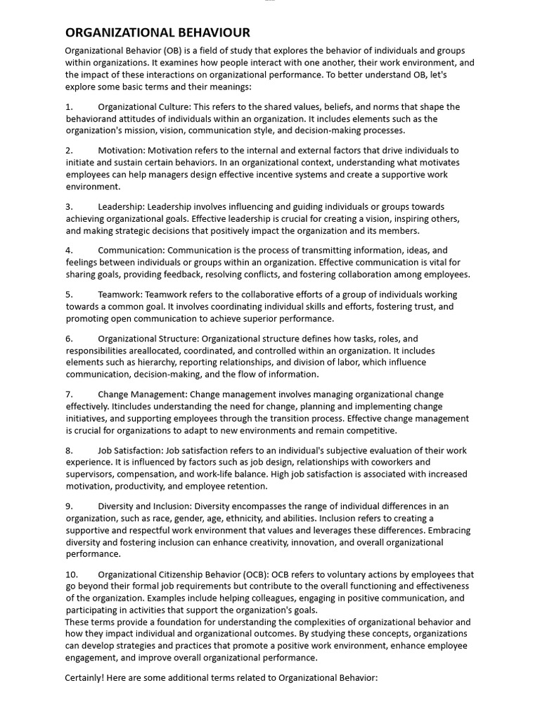 Understanding Organizational Behavior Concepts | PDF | Diversity ...