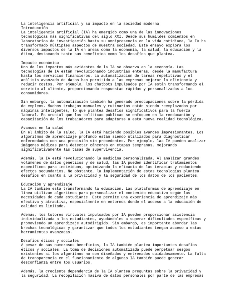Impacto de la IA en la sociedad moderna | PDF | Inteligencia artificial ...