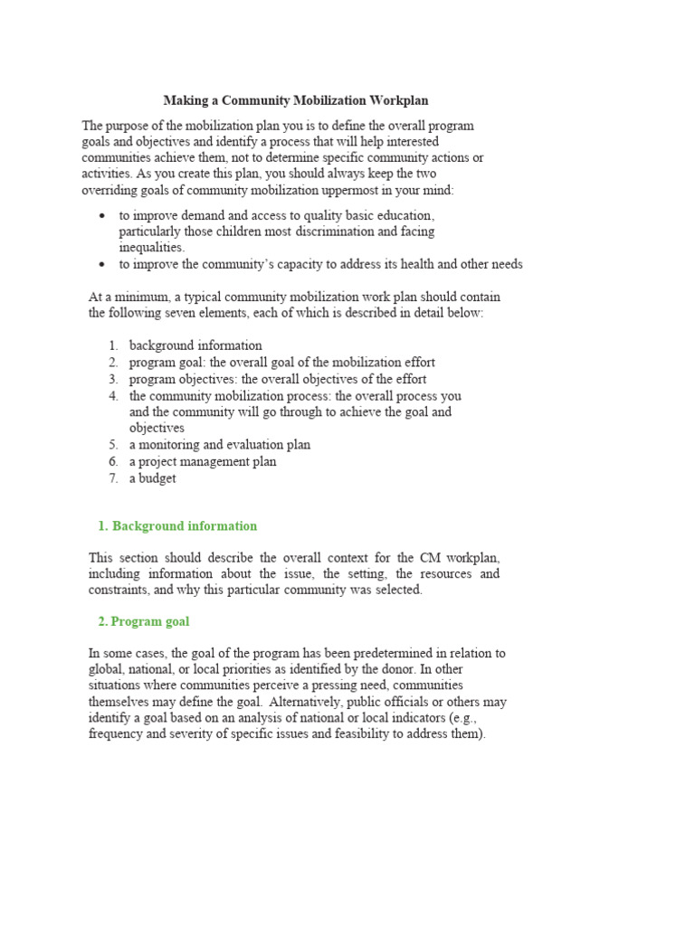 Making A Community Mobilization Workplan | PDF | Social Science