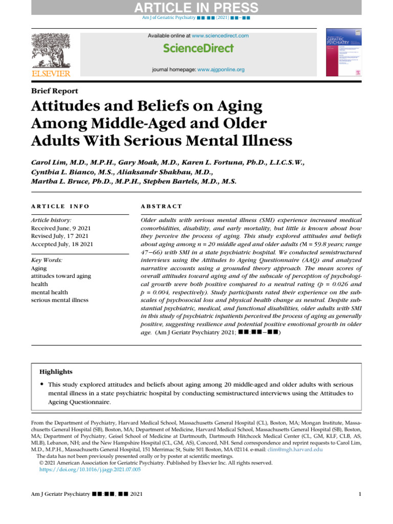 Attitudes and Beliefs On Aging Among Middle-Aged and Older Adults With ...