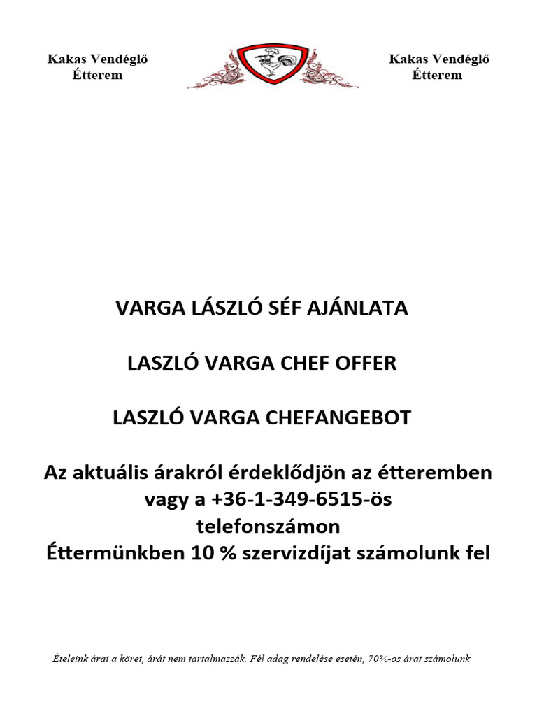Kakas - Etlap .Teljes | PDF