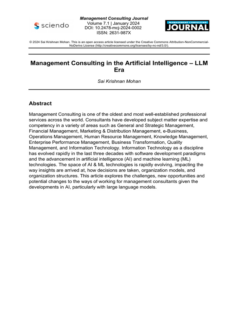 Management Consulting in The Artificial Intelligence LLM Era | PDF ...