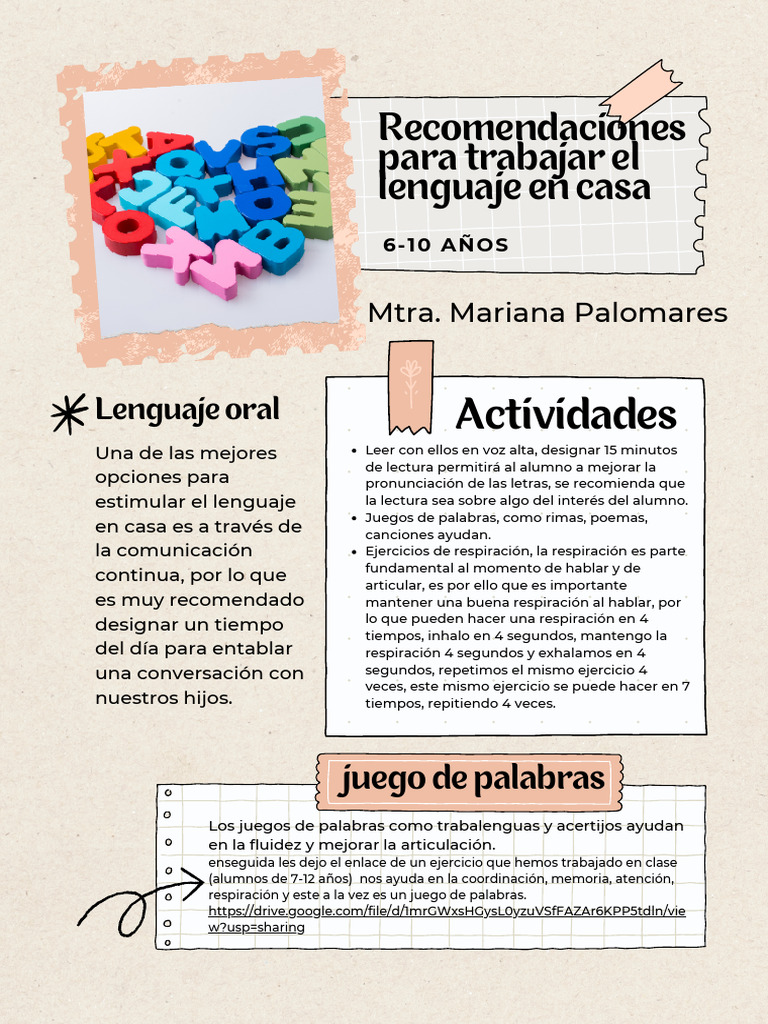 Actividades para estimular el lenguaje en casa | PDF | Artes del ...