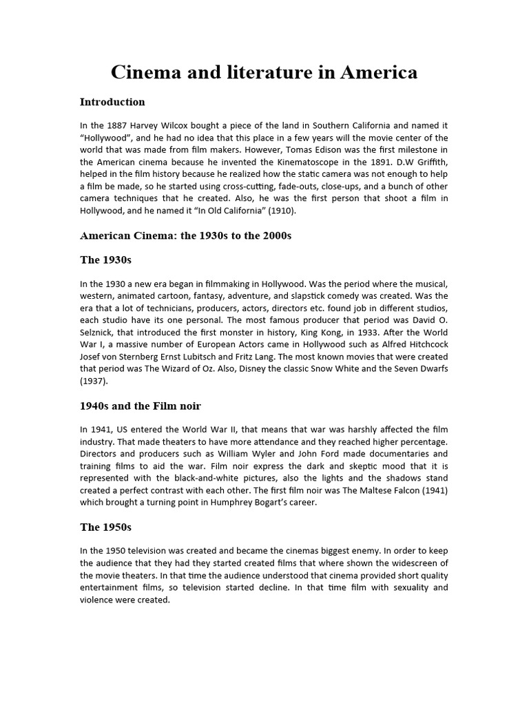 Cinema and literature in America | PDF | Cinema Of The United States ...