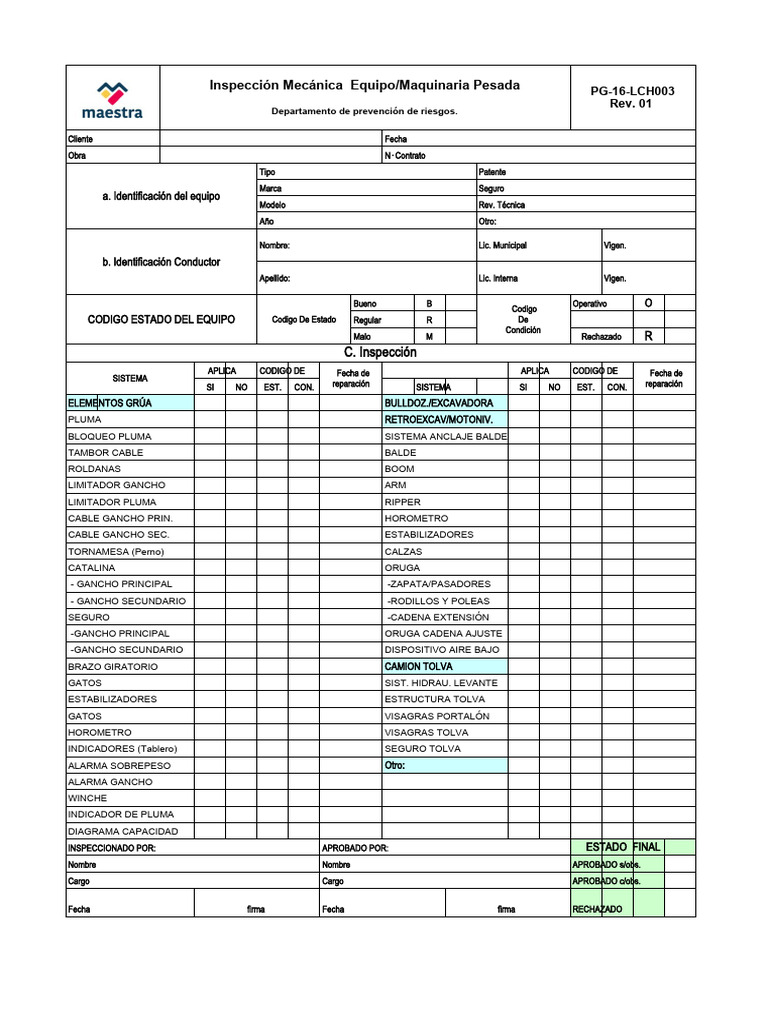 Inspección de Equipos Pesados: Formato y Proceso | PDF