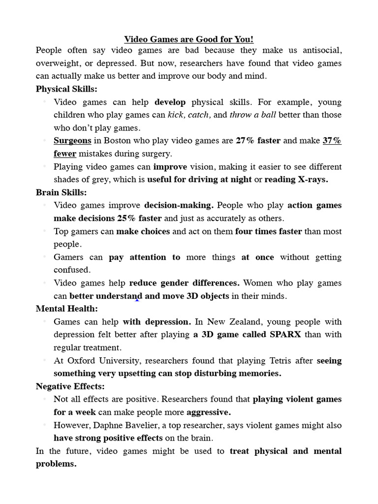 Playing Computer Games Pdf Video Games Mind