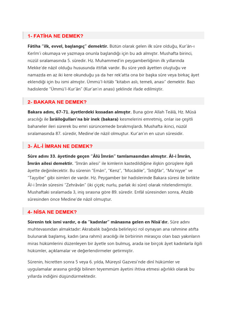 Sure Isimleri Ve Anlamları | PDF