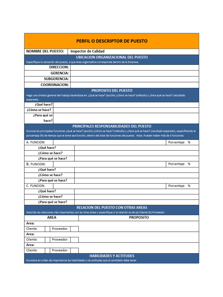 Formato De Descripcion De Puesto Word