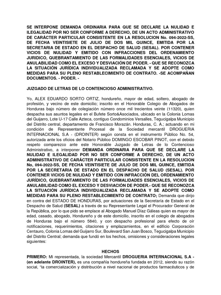 DEMANDA y CONTESTACION DE DEMANDA ORDINARIA ALEX SORTO - Junio 20 ...
