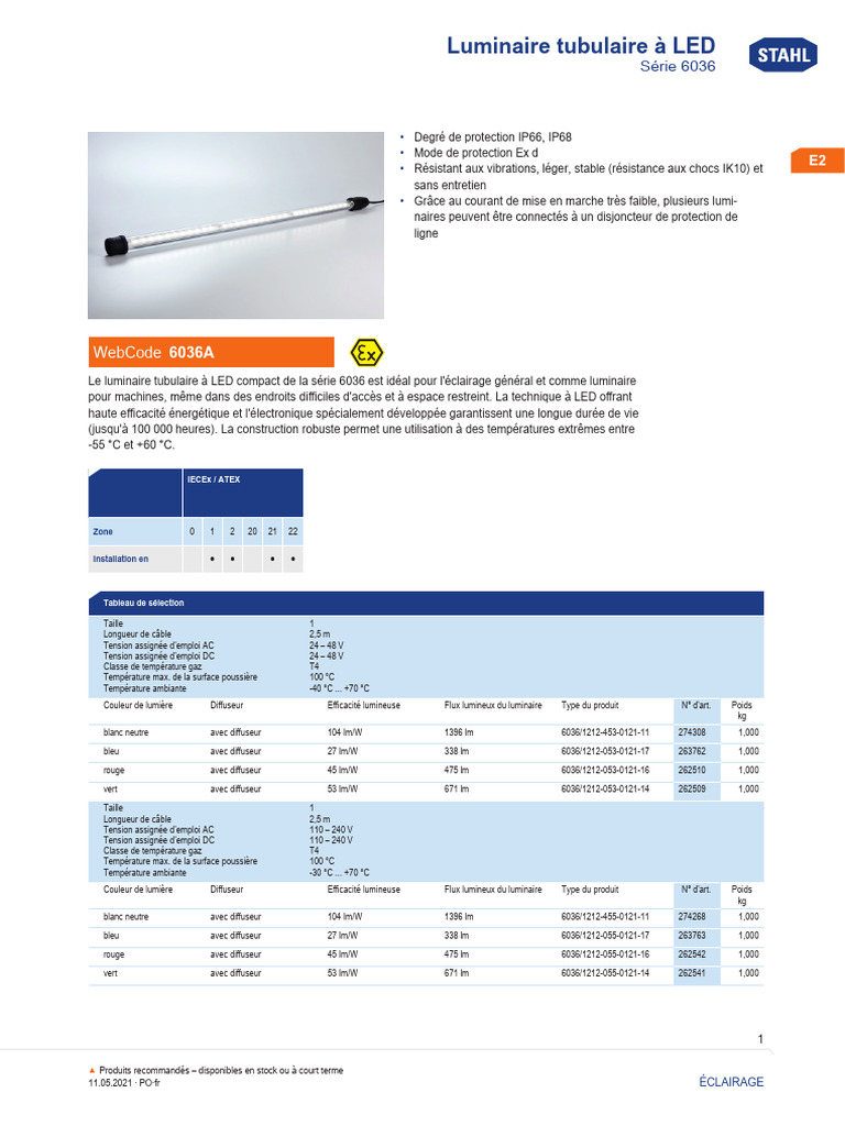 Luminaire LED Tubulaire Série 6036 | PDF | Lumière | Diode ...