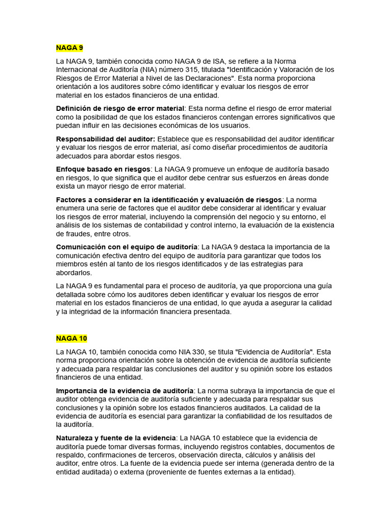 NAGA 9: Identificación de Riesgos en Auditoría | PDF | Auditoría ...