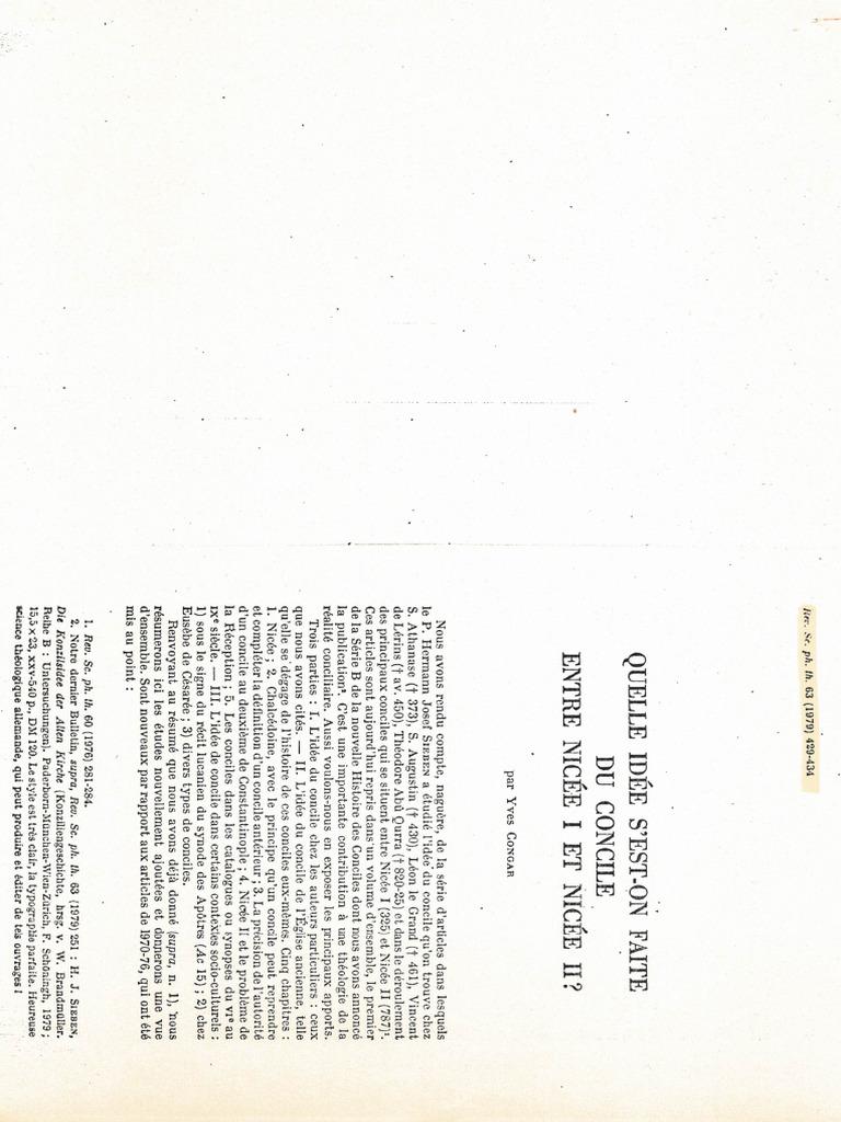 Congar - Idée Du Concile Entre Nicée I Et II - 1979 | PDF