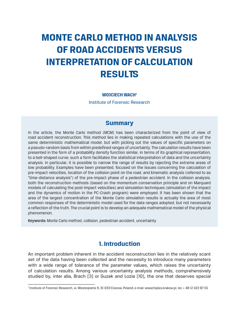 Monte Carlo Method in Accident Analysis | PDF | Normal Distribution ...