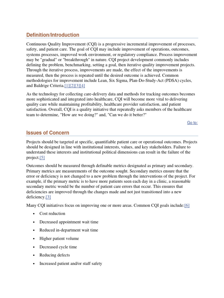 Continuous Quality Improvement | PDF | Health Care | Performance Indicator