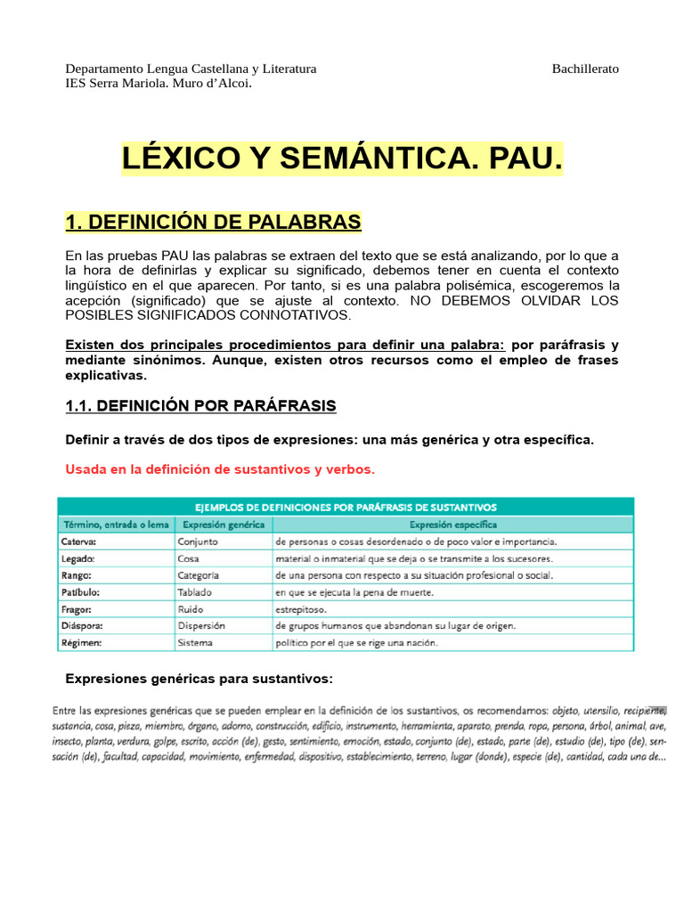 Apuntes Léxico y Semántica | PDF | Palabra | Verbo