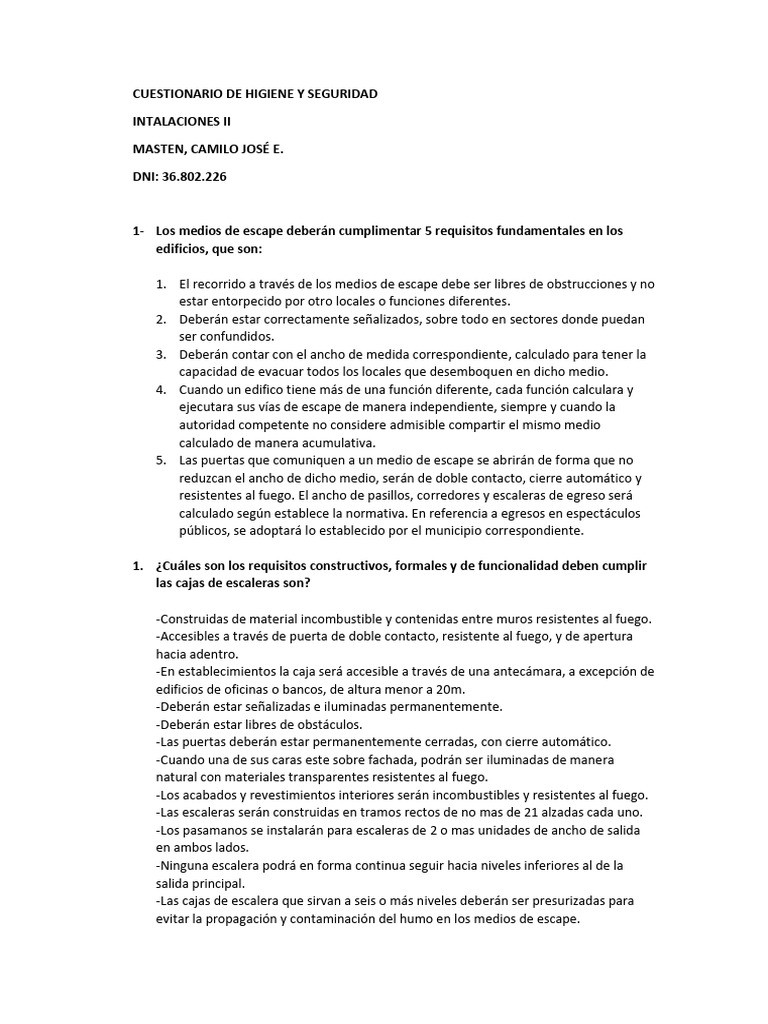 CUESTIONARIO DE HIGIENE Y SEGURIDAD MastenCamilo-1 | PDF | Escalera