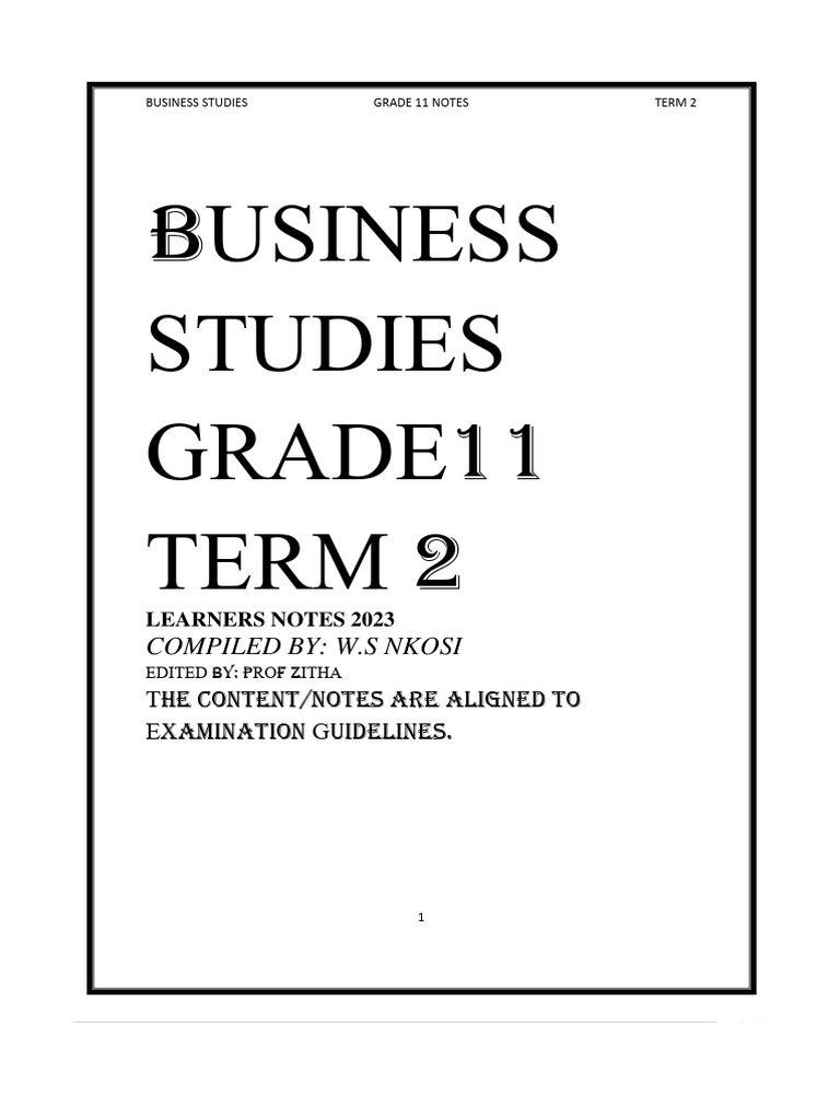 grade 11 business studies paper 2 november 2022