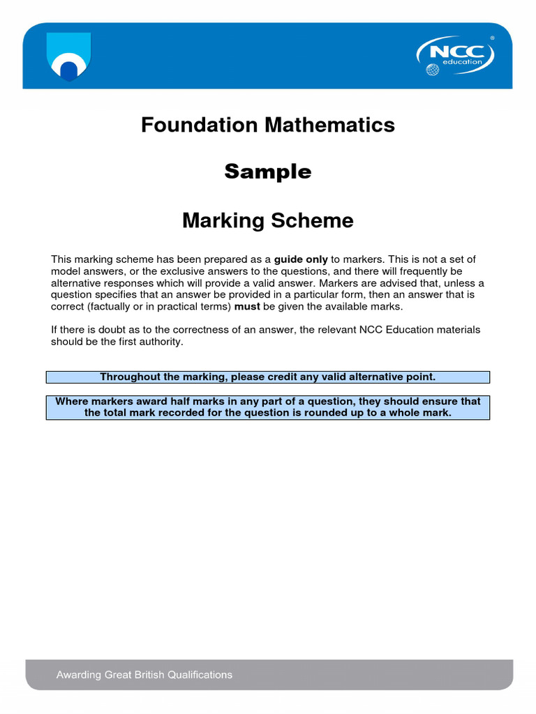Foundation Mathematics Marking Scheme | PDF | Quadratic Equation ...