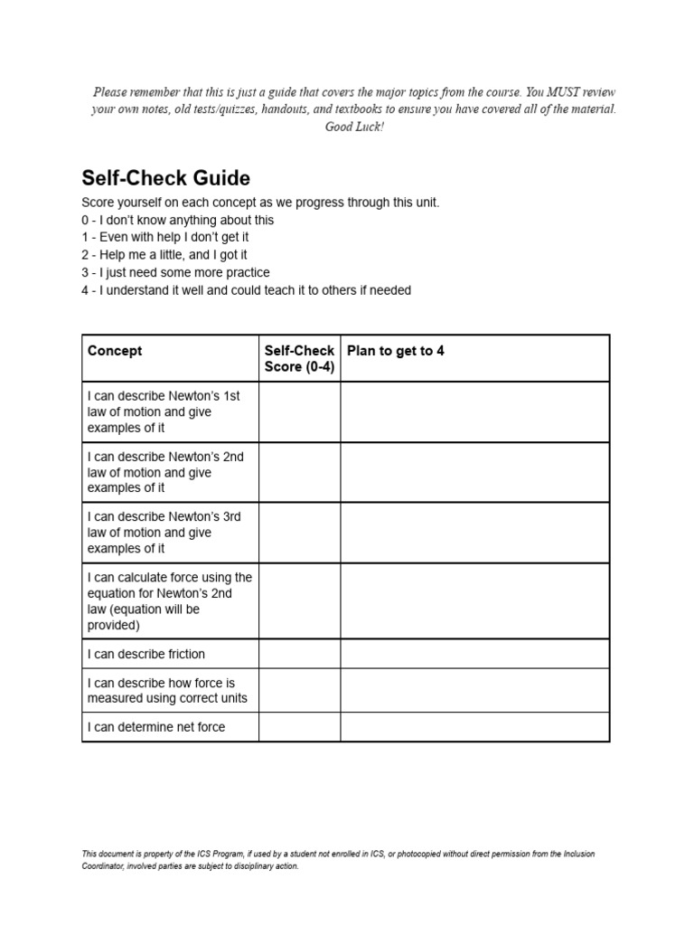 Newton's Laws Self-Check Guide | PDF | Force | Mass