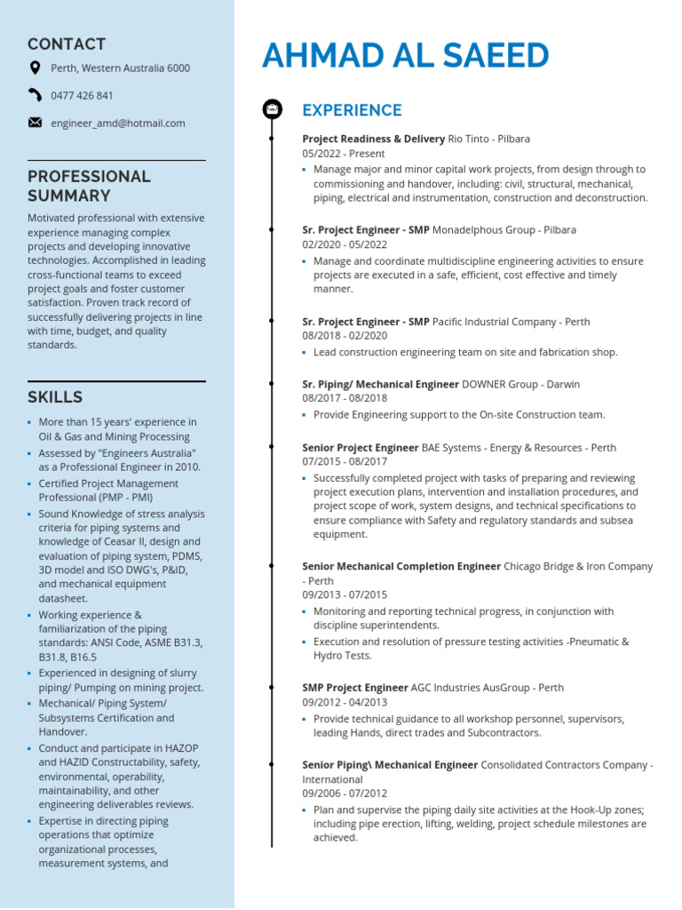 Ahmad Alsaeed: Project Engineer Profile | PDF | Engineering | Project ...