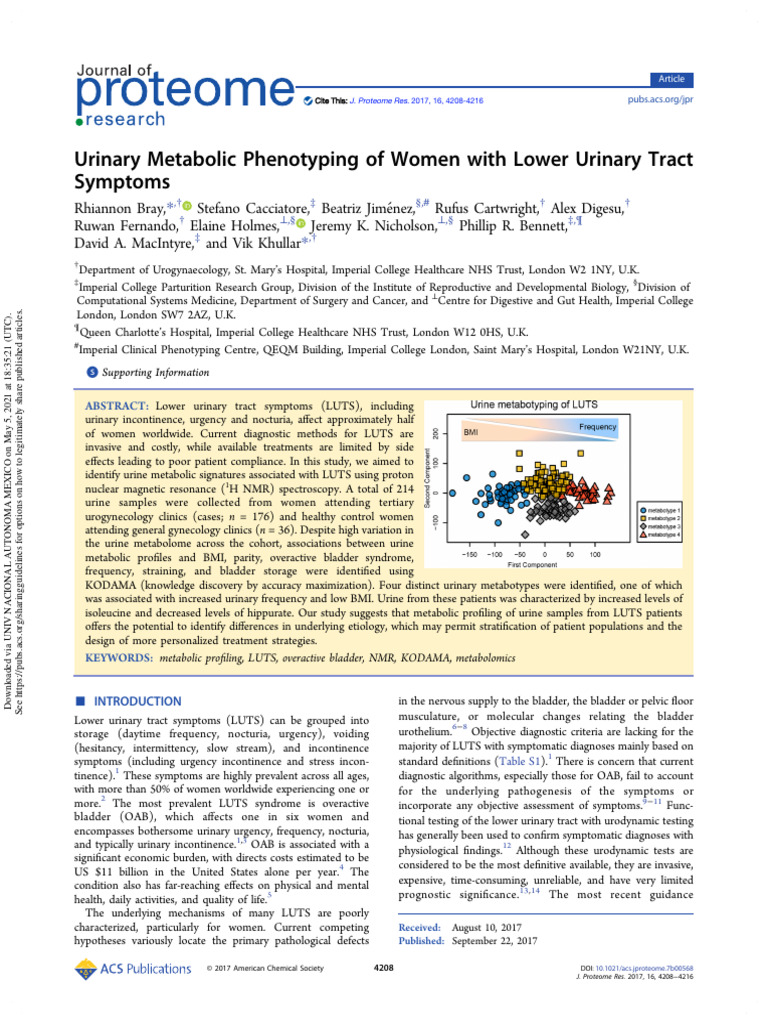 Urinary Metabolic Phenotyping of Women | PDF | Urinary Incontinence ...