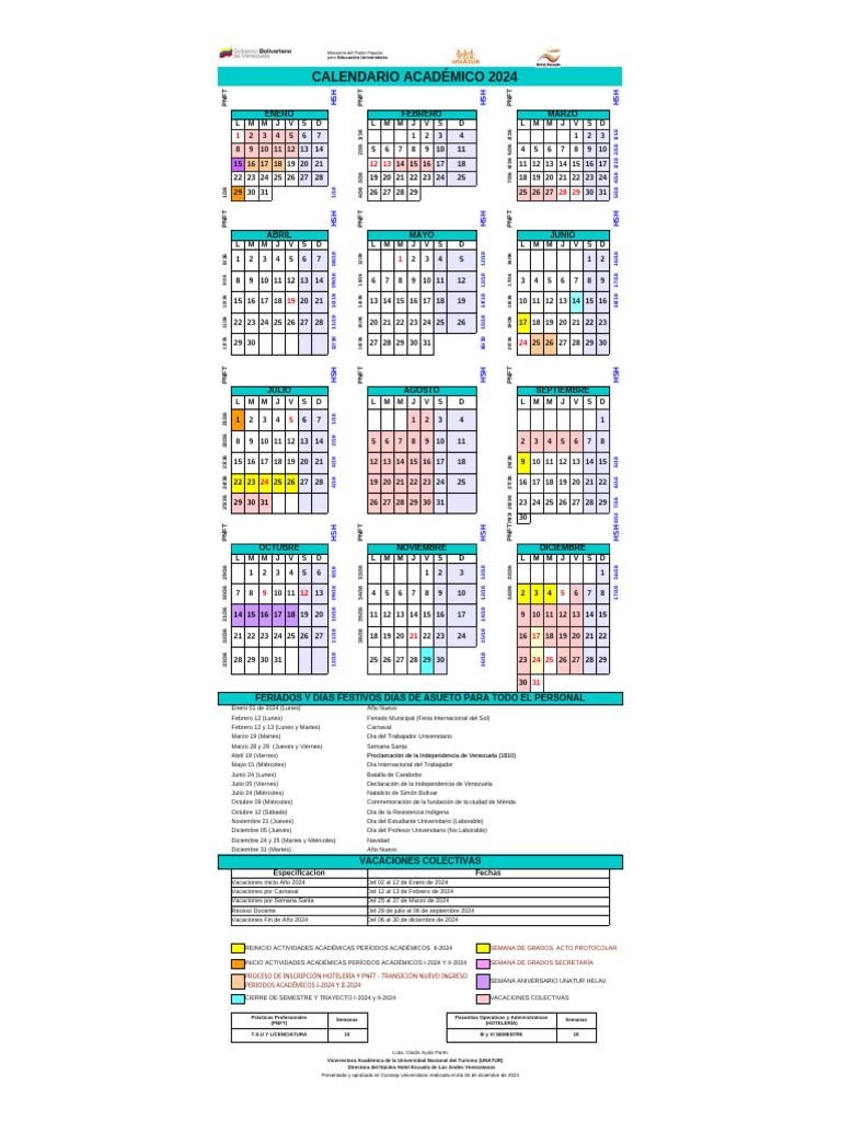 Calendario Academico I y II 2024 1 | PDF | Días festivos