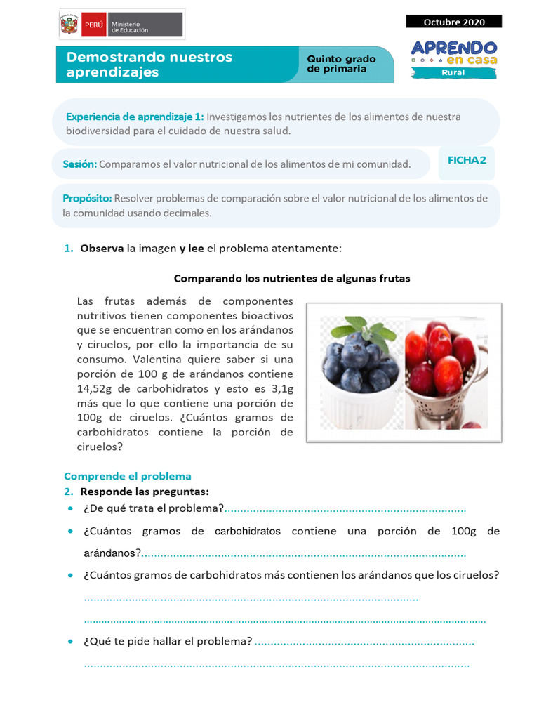 Ficha 2 Sesión 2 Exp 1 Matemática Quinto Grado-Octubre 2020 | PDF | Decimal