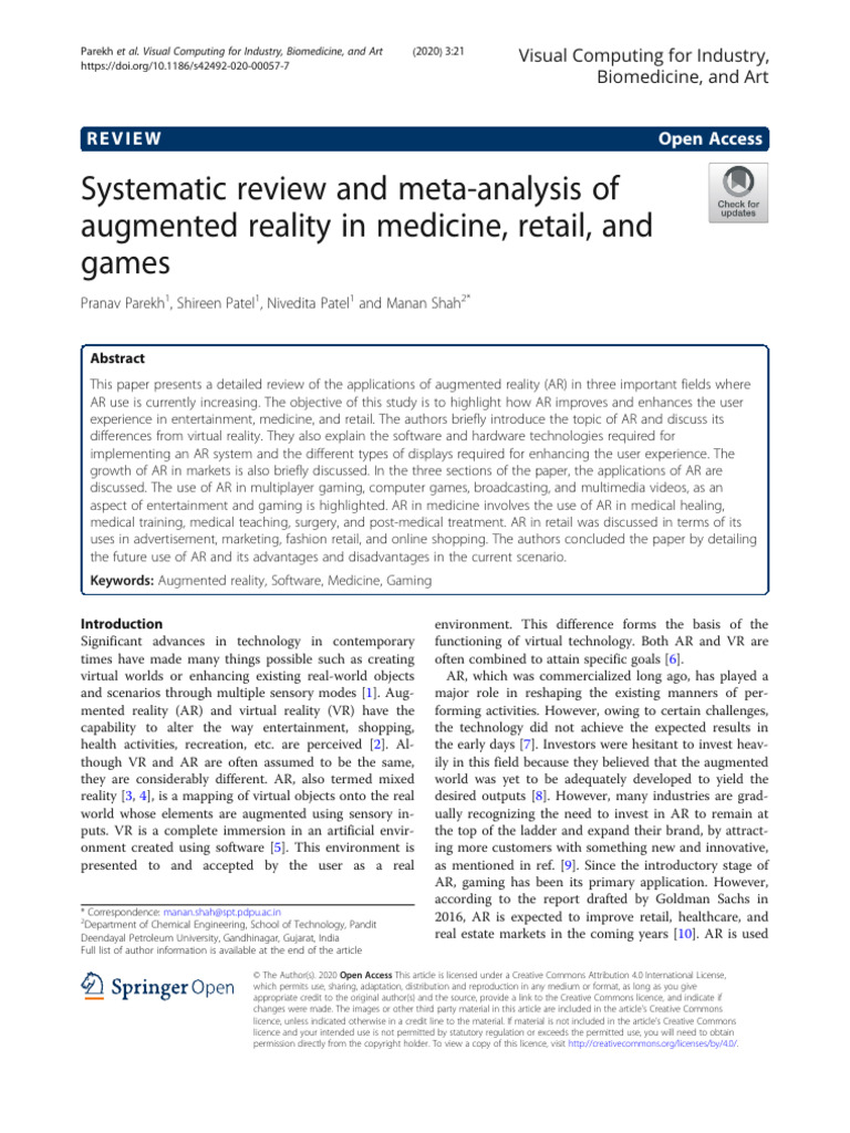 Systematic Review and Meta-Analysis of Augmented Reality in Medicine ...