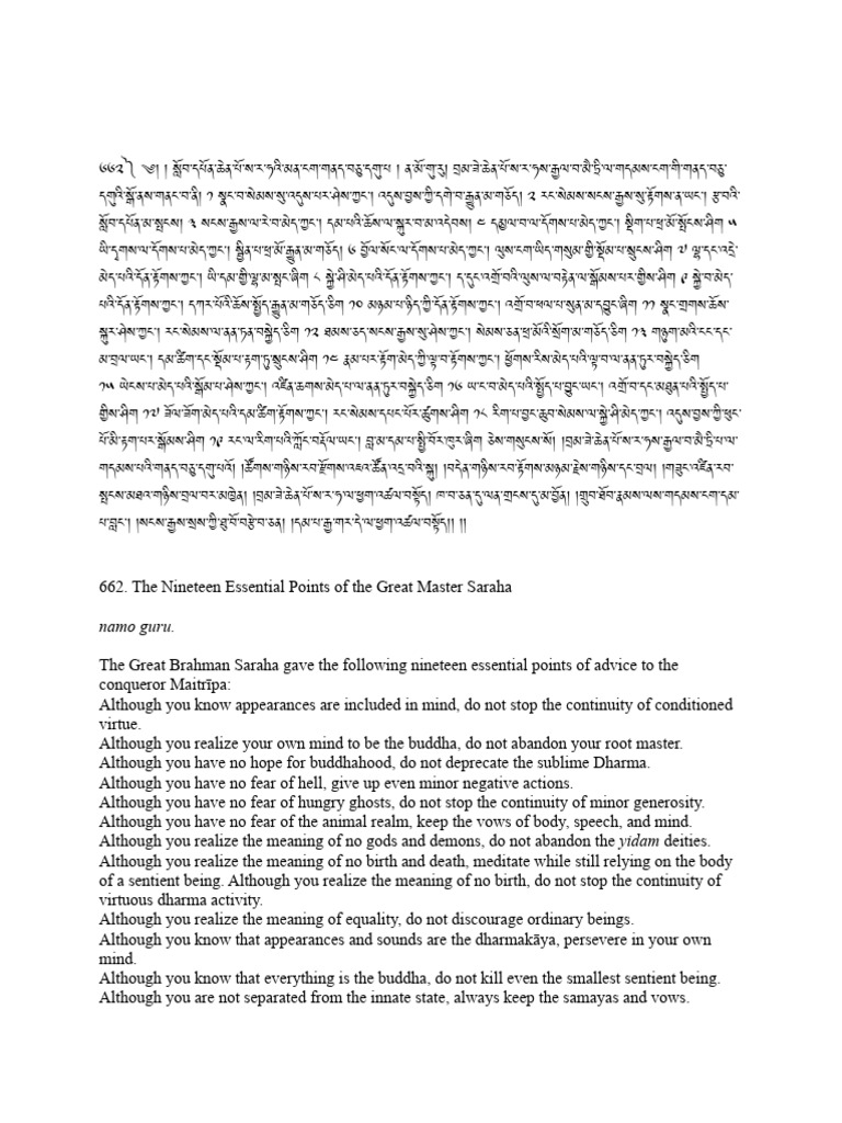 662 The Nineteen Essential Points of The Great Master Saraha | PDF