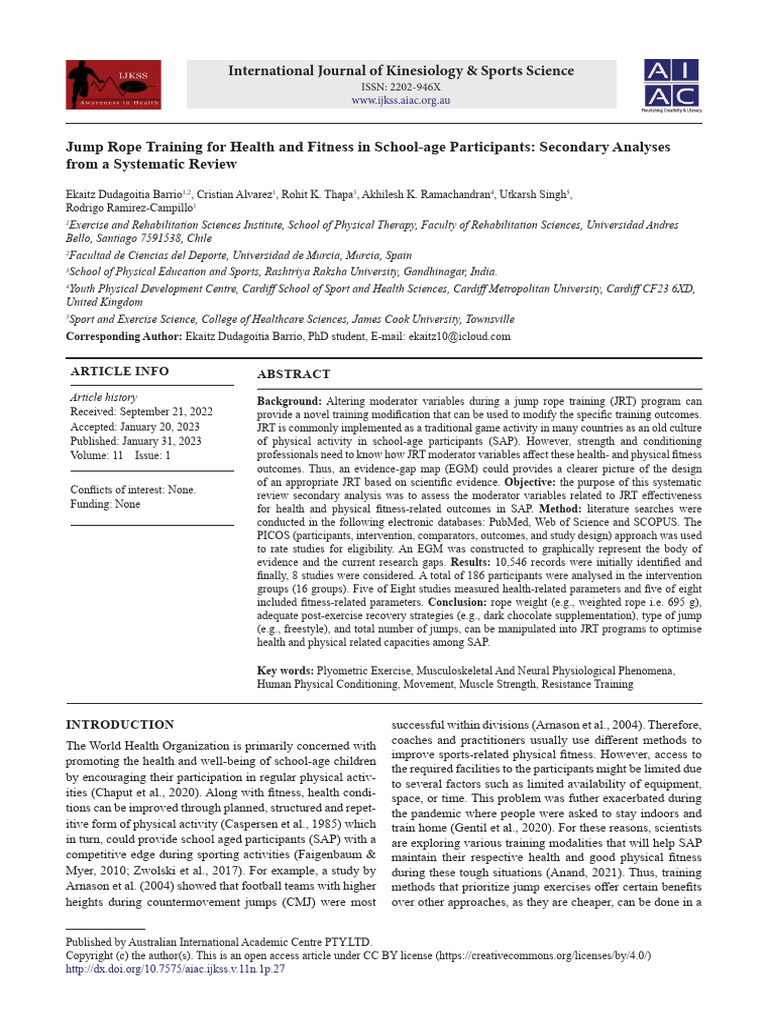 Jump Rope Training For Health and Fitness in Schoo | PDF | Systematic ...
