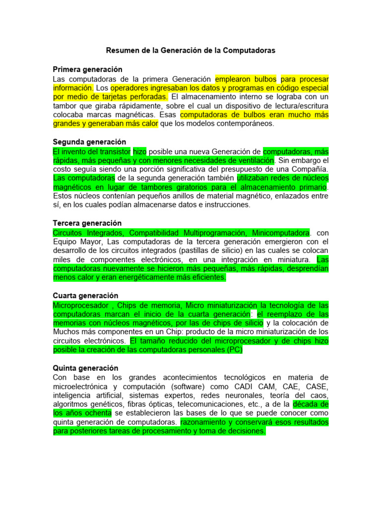 Evolución de las Generaciones de Computadoras | PDF | Circuito ...