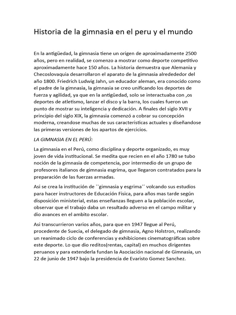 Historia de la gimnasia en Perú | PDF | Gimnasia | Deportes