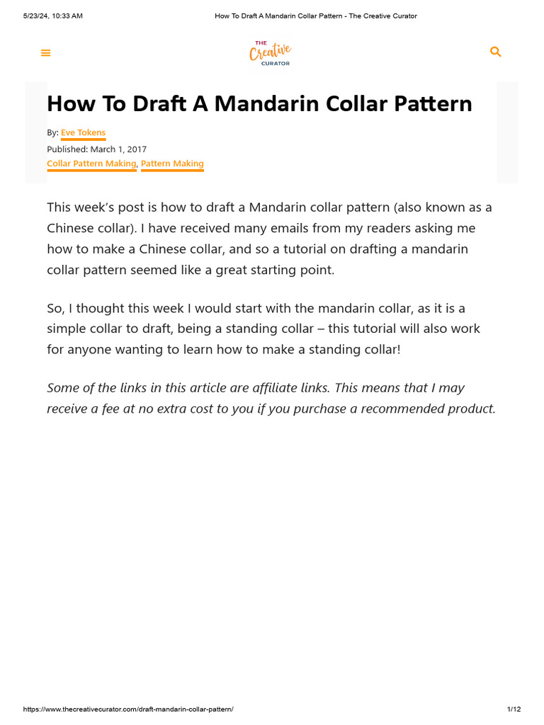 Drafting a Mandarin Collar Pattern | PDF | Clothing | Fashion